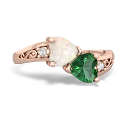 Opal Snuggling Hearts 14K Rose Gold ring R2178