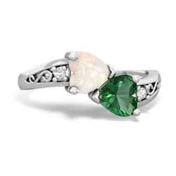 Opal Snuggling Hearts 14K White Gold ring R2178