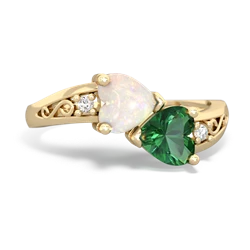 Opal Snuggling Hearts 14K Yellow Gold ring R2178