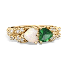 Opal Diamond Butterflies 14K Yellow Gold ring R5601