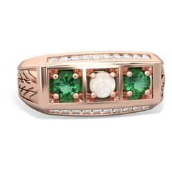 Opal Three Stone Tire Tread Men's 14K Rose Gold ring R0520