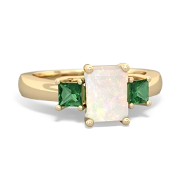 Opal Three Stone Emerald-Cut Trellis 14K Yellow Gold ring R4021