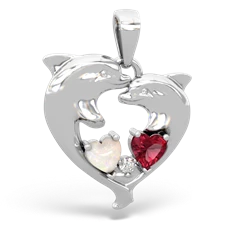 Opal Dolphin Heart 14K White Gold pendant P5820