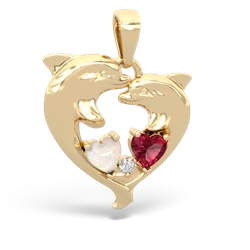 Opal Dolphin Heart 14K Yellow Gold pendant P5820