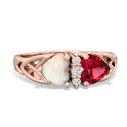 Opal Celtic Knot Double Heart 14K Rose Gold ring R5040