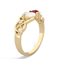 Opal 'One Heart' Celtic Knot Claddagh 14K Yellow Gold ring R5322