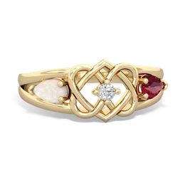 Opal Hearts Intertwined 14K Yellow Gold ring R5880