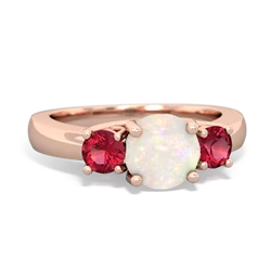 Opal Three Stone Round Trellis 14K Rose Gold ring R4018