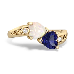 Opal Snuggling Hearts 14K Yellow Gold ring R2178