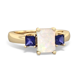 Opal Three Stone Emerald-Cut Trellis 14K Yellow Gold ring R4021