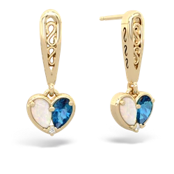 Opal Filligree Heart 14K Yellow Gold earrings E5070