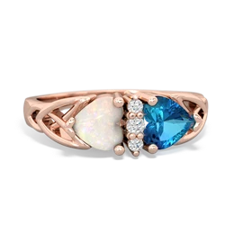 Opal Celtic Knot Double Heart 14K Rose Gold ring R5040