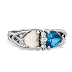 Opal Celtic Knot Double Heart 14K White Gold ring R5040