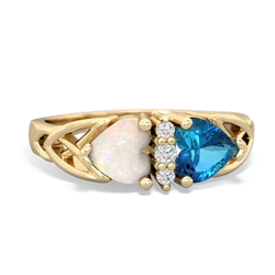 Opal Celtic Knot Double Heart 14K Yellow Gold ring R5040