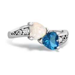 Opal Snuggling Hearts 14K White Gold ring R2178