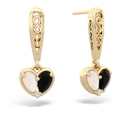 Opal Filligree Heart 14K Yellow Gold earrings E5070