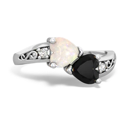 Opal Snuggling Hearts 14K White Gold ring R2178