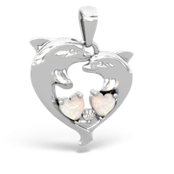 Opal Dolphin Heart 14K White Gold pendant P5820