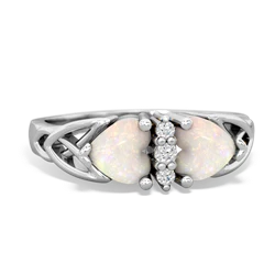 Opal Celtic Knot Double Heart 14K White Gold ring R5040