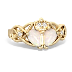 Opal 'One Heart' Celtic Knot Claddagh 14K Yellow Gold ring R5322