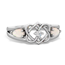 Opal Hearts Intertwined 14K White Gold ring R5880