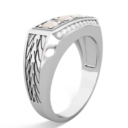 London Topaz Three Stone Tire Tread Men's 14K White Gold ring R0520