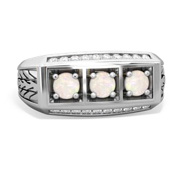 Citrine Three Stone Tire Tread Men's 14K White Gold ring R0520