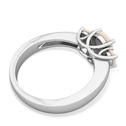 Fire Opal Three Stone Round Trellis 14K White Gold ring R4018