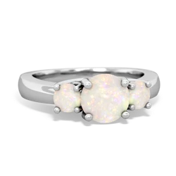 Fire Opal Three Stone Round Trellis 14K White Gold ring R4018