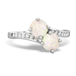 Opal Channel Set Two Stone 14K White Gold ring R5303