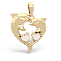 Opal Dolphin Heart 14K Yellow Gold pendant P5820