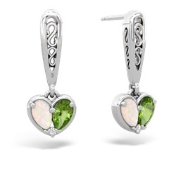 Opal Filligree Heart 14K White Gold earrings E5070