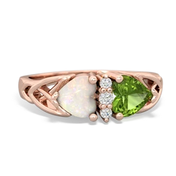 Opal Celtic Knot Double Heart 14K Rose Gold ring R5040