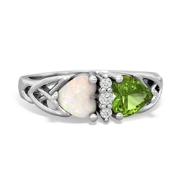 Opal Celtic Knot Double Heart 14K White Gold ring R5040