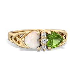 Opal Celtic Knot Double Heart 14K Yellow Gold ring R5040