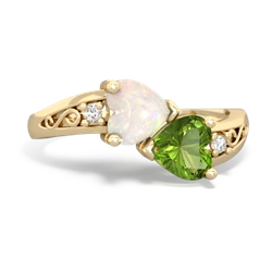 Opal Snuggling Hearts 14K Yellow Gold ring R2178