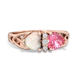 Opal Celtic Knot Double Heart 14K Rose Gold ring R5040