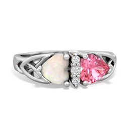 Opal Celtic Knot Double Heart 14K White Gold ring R5040