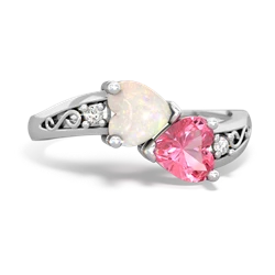 Opal Snuggling Hearts 14K White Gold ring R2178