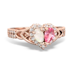 Opal Celtic Knot Two Hearts As One 14K Rose Gold ring R2644HRT