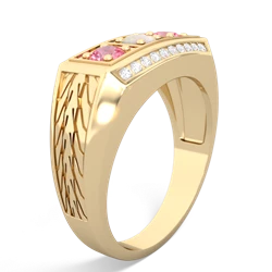 Opal Three Stone Tire Tread Men's 14K Yellow Gold ring R0520