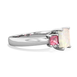 Opal Three Stone Emerald-Cut Trellis 14K White Gold ring R4021