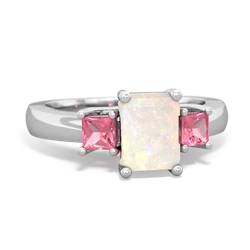 Opal Three Stone Emerald-Cut Trellis 14K White Gold ring R4021