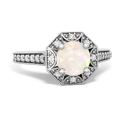 Opal Art-Deco Starburst 14K White Gold ring R5520