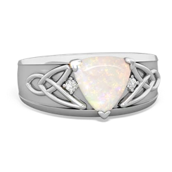 Opal Celtic Trinity Knot Men's 14K White Gold ring R0440