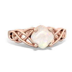 Opal Checkerboard Cushion Celtic Knot 14K Rose Gold ring R5000