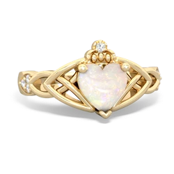 Opal Claddagh Celtic Knot Diamond 14K Yellow Gold ring R5001