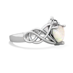 Opal Claddagh Celtic Knot 14K White Gold ring R2367