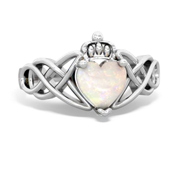 Opal Claddagh Celtic Knot 14K White Gold ring R2367