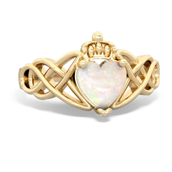 Opal Claddagh Celtic Knot 14K Yellow Gold ring R2367